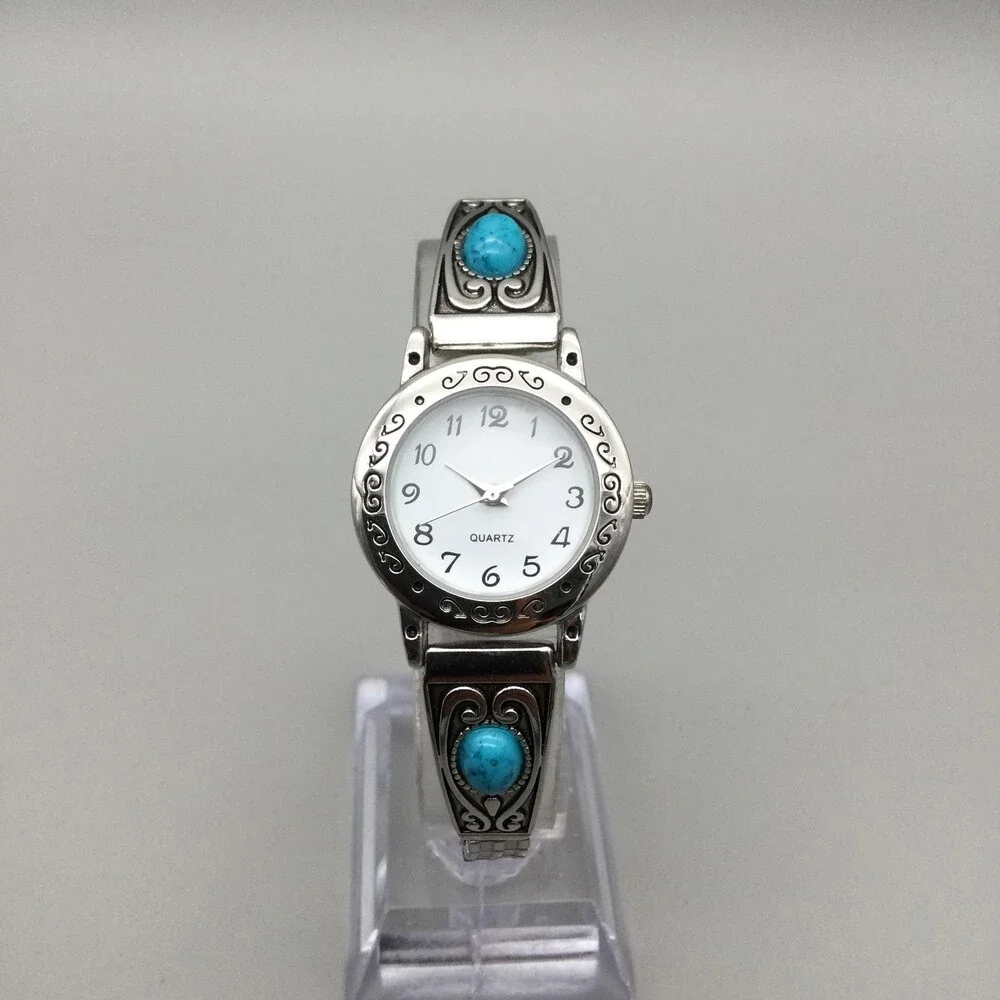 Accutime Womens Watch 25mm Southwest Silver Tone Stretch Band New Battery